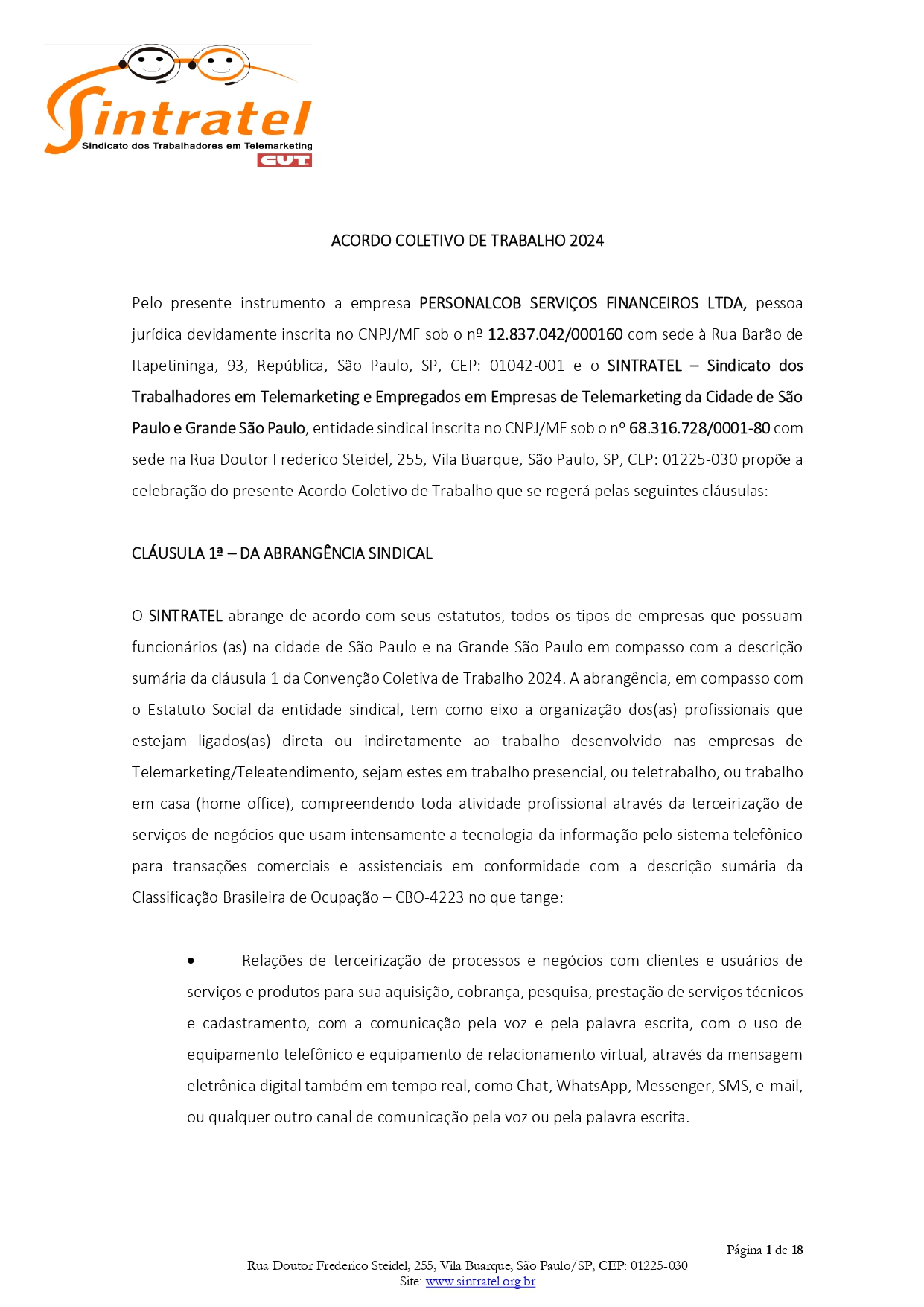 ACORDO COLETIVO DE TRABALHO SINTRATEL 2024 PERSONAALCOB 10MAI2024 page 0001